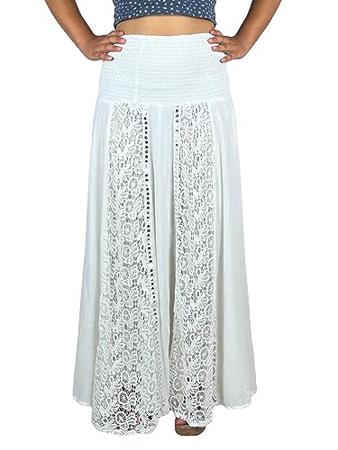 Agan Traders 3706 SKT Women's 2025 Spring Soft Rayon Smocked Elastic Waist-Band Bohemian Gypsy Long Skirt2