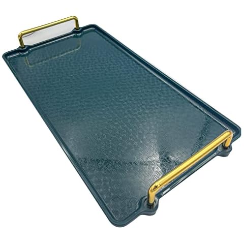 Plastic Serving Tray with Handles can be Used as Food Tray, Tea Tray, Dinner Tray or Coffee Tray for Eating on Couch or Bed (Green 15.7" x 8.5") Cover