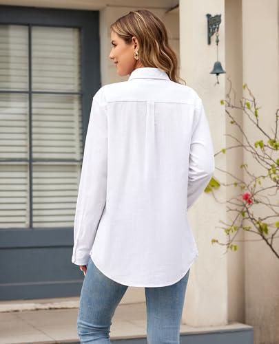 siliteelon Linen Shirts Button Down Shirts for Women Long Sleeve Summer Shirt Casual Beach Work Collared Cotton Linen Tops2