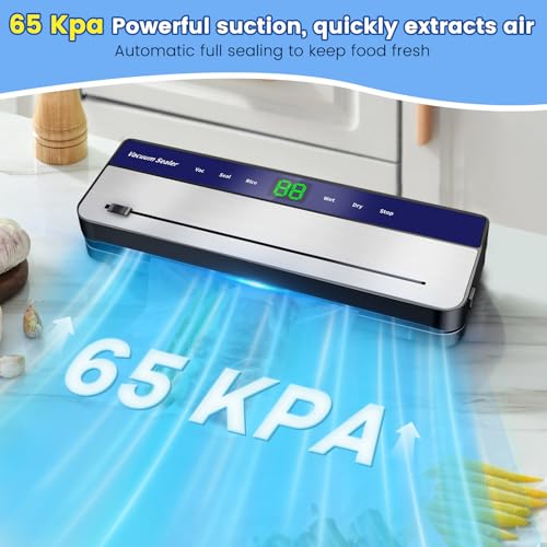 7 in 1 Vacuum Sealer Machine, 65 Kpa 30mm Longer Seal Food Sealer with 50Pcs Vacuum Sealer Bags for Vac/Seal/Rice/Wet Dry Mode, Built-in Cutter and Visible LED Digital Countdown Display - Image 4