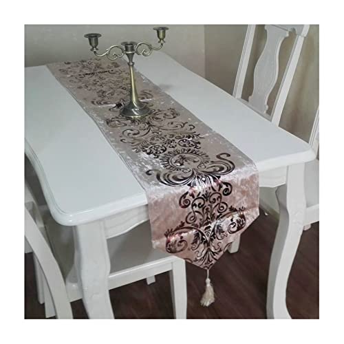 Chemin de table motif floral rétro velours champagne 32x120 WXKAGF