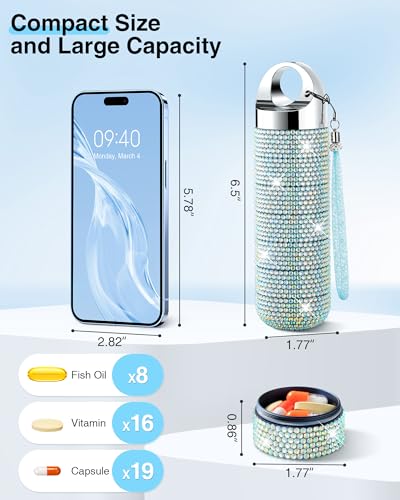 Image of Zannaki Metal Bling Pill Organizer, Travel Waterproof Weekly Pill Box, Portable Large Aluminum Alloy Pill Case Container, BPA Free 7 Day Daily Medicine Organizer Holder for Vitamin,Fish Oil,Supplement