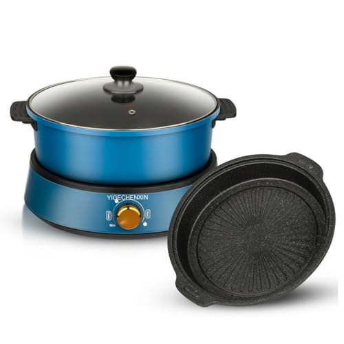 YIGECHENXIN Olla Eléctrica Antiadherente Divisible 1350W Multifuncional, Olla sin Estufa, con Olla Shabu Shabu y Sartén Parrilla Ideal para Parrilla y Sopa