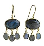 Handmade Boucles d\'oreilles chandelier en argent sterling plaqué or Labradorite