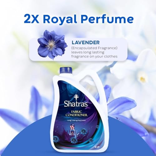 Image of Shatras Fabric Conditioner Liquid | Long Lasting Freshness with 2X Royal Perfume | Safe for Baby Clothes | For Top Load & Front Load Washing Machines | Soft & Shiny Clothes | 5 Litre