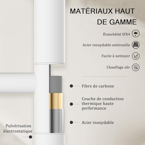 Porte-serviettes électrique pivotant mural avec programmateur connecté LED