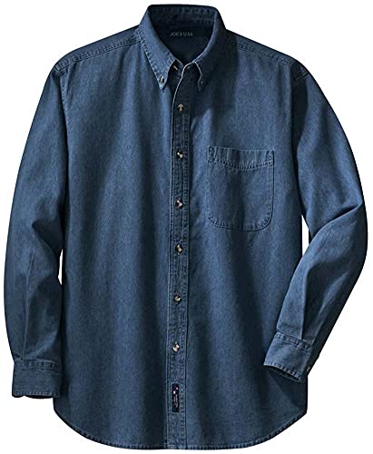 Joe's USA 6.5-Ounce Long Sleeve Dark Blue Denim Shirt, Dark Blue,Large