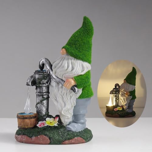 Statua di gnomo da giardino a energia solare con luce LED, nana in resina colorata per elfo, ornamento per esterni, cortile, prato, patio, statuetta resistente alle intemperie per atmosfera notturna