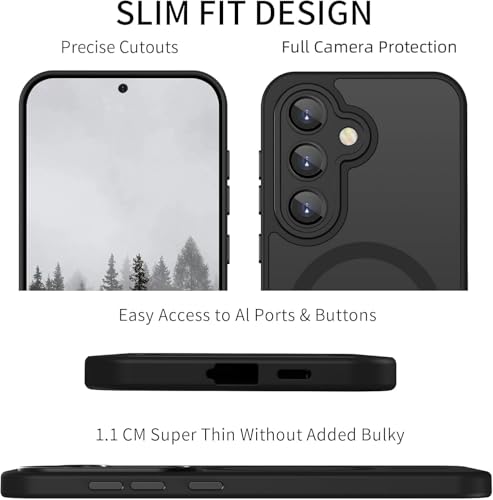 Image of Elzzi Magnetic Magsafe for Samsung S26 Case, Upgraded [Full Camera Protection] [Compatible with Magsafe] [Translucent Matte] Shockproof Protective Phone Case for Men & Women - Black