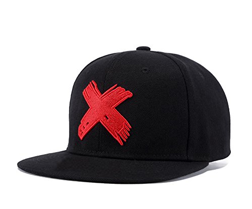 Unisex Snapback, Adjustable Big Cross Dad Hat Hip Hop Flat Bill Baseball Cap (Black Red)
