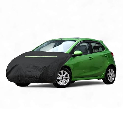 X AUTOHAUX 一般車用Mサイズ フロントカバー フロントガラス保護 ボンネットカバー ヘッドライト黄ばみ防止 保護 裏起毛 uvカット 雹対策 蛍光反射 防風ロープ付き ブラック 長さ273cm