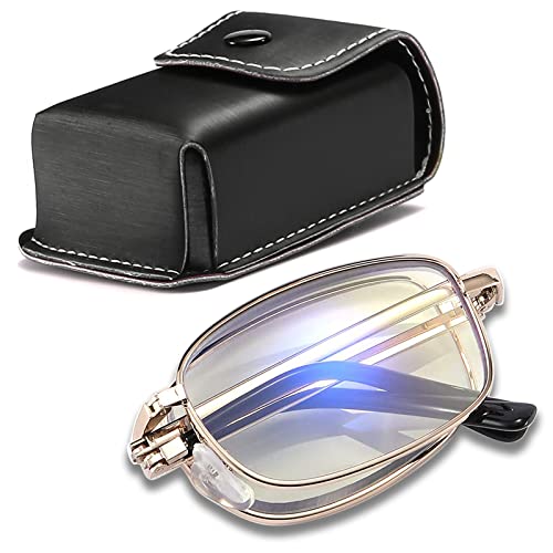 VVDQELLA Gafas de Lectura Para Hombres, Lector de Metal Azul Sombreado, Gafas de Equilibrio Corporal, Gafas Plegables con Caja 1.00 Cover