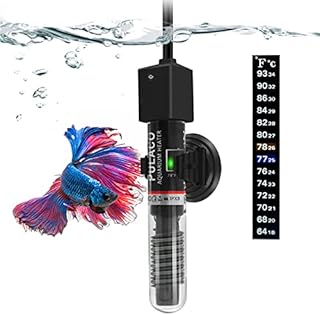 PULACO 25W Small Aquarium Betta Heater with Free Thermometer Strip, Under 6 Gallon Fish Tanks (Preset Temperature 78℉)