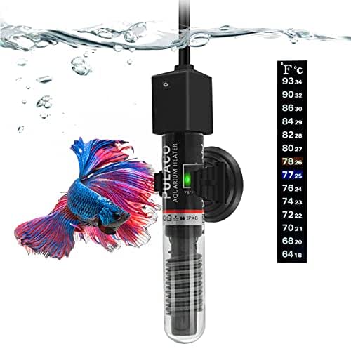 PULACO 25Watt Mini Aquarium Submersible Betta Heater with Free Thermometer