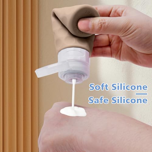 Image of Silevoler Travel Bottles for Toiletries, 4pcs Tsa Approved 3oz Travel Size Containers, BPA Free Leak Proof Premium Silicone Bottles, Refillable Liquid Squeezable Accessories W /Toiletry Bag(Cream)
