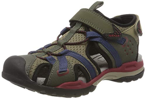 Geox J Borealis Boy B, Sandalias Punta Cerrada para Niños, Verde (Military/Dk Red Ca37m), 36 EU