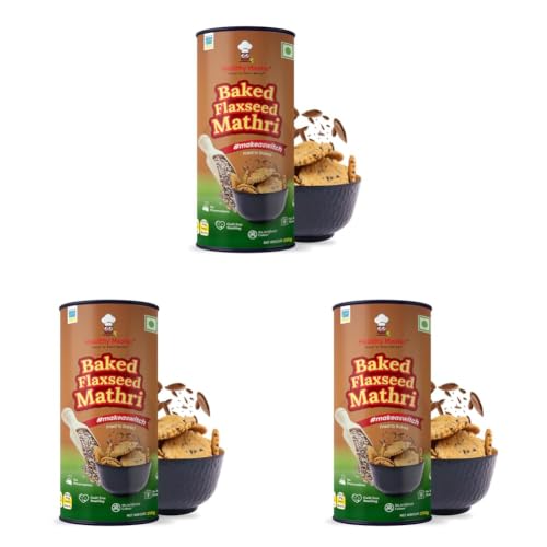 Image of Healthy Master Baked Wheat Mathri (Flax Seed) 250g | No Maida | No Palm Oil | Crispy Crunchy Healthy Snack | 100% Wheat | Namkeen Mathi (Pack of 3)