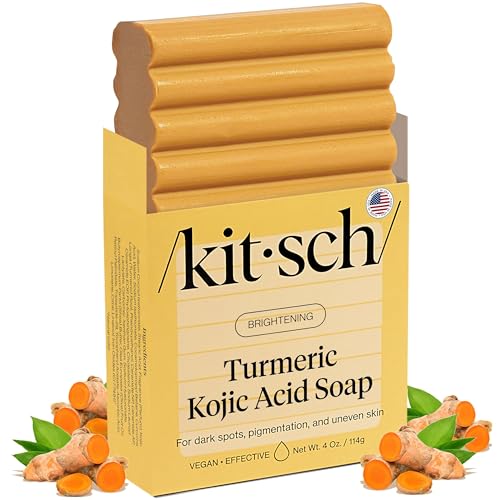 Kitsch Kojic Acid Soap – Turmeric Soap Bar with Hyaluronic Acid & Shea Butter – Brightening & Hydrating Body Wash & Face Wash for Dark Spots, Even Skin Tone & Natural Glow - Made in USA - 4 oz