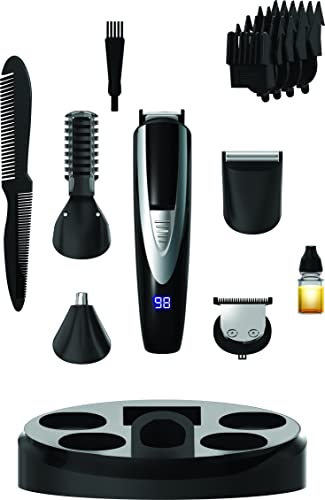 Perry Ellis 16-Pc All-In-One Multi Grooming Kit | Rechargeable Usb Beard Trimmer For Men | Led Display And Charging Dock | Cordless Shaver For Hair, Body, Mustache, Face, Nose, Ear | Electric Razor #TOP1