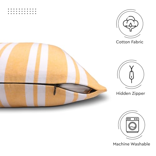 Image of Encasa XO Farmhouse Throw Pillow Covers Set of 2 (24x24 in) Franca Yellow Stripes | Decorative Cushion Covers No Inserts | Plaid and Stripes Pillow Covers for Living Room, Couch