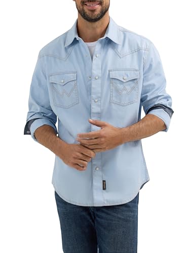Wrangler Ice Blue Retro Premium Men's Longsleeve Collared Western Snap Shirt 1123656252