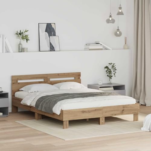 Generico Estructura de cama de roble artesanal, 140 x 200 cm, camas y marcos para camas 3417311