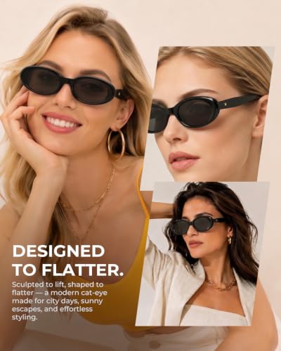 LOHO Acetate Cat Eye Sunglasses for Women, Retro Oval Cat eye Sunglasses for Women, 90s Y2K Vintage Small Frame Sun Glasses with HD UV400 Protection Lenses for Daily Wear for Outdoor for Driving — view 2