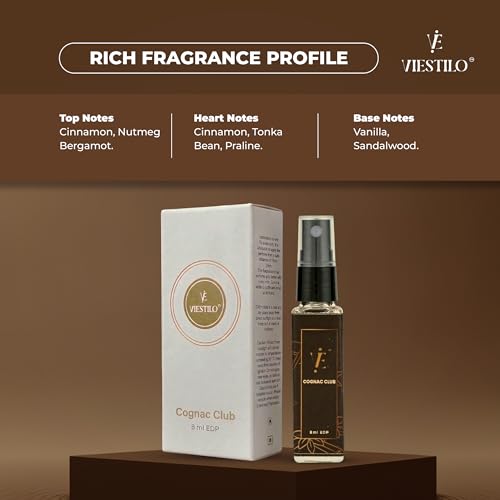 Image of Cognac Club Eau de Parfum - Warm Gourmand Luxury Perfume Spray with Cinnamon, Vanilla & Sandalwood Notes - Long Lasting, Bold Enigmatic Scent for Men & Women, 8 ml (Travel Size)