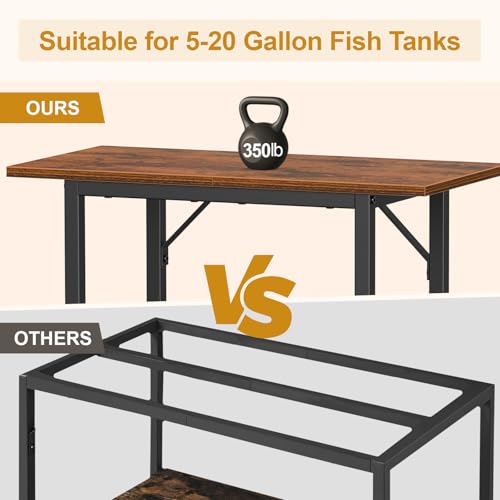 Snughome 10-20 Gallon Fish Tank Stand, Aquarium Stand 2-Tier Storage Shelves, Heavy Duty Terrarium Stand for Home Office Fish Tank Shelf, 24" L x 11.81" W x 30.71" H, Rustic Brown - Image 6
