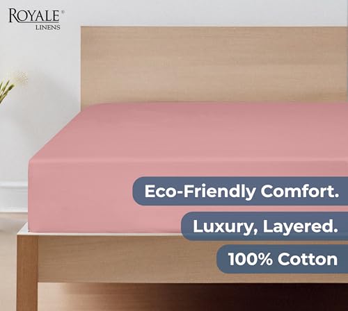 Image of Royale Linens 100% Organic Cotton Fitted Sheet - Percale Weave - Super Soft Deep Pocket Bottom Sheets - White Elastic Sheet King Size - King Fitted Sheets Only - (78 inchx80 inch+15 inch, Pink)