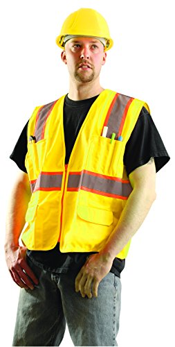 Image of OccuNomix LUX-ATRANS-YXL High Visibility Classic Solid Two-Tone Zipper Surveyor Safety Vest, Class 2, 100% ANSI Polyester Tricot, X-Large, Yellow