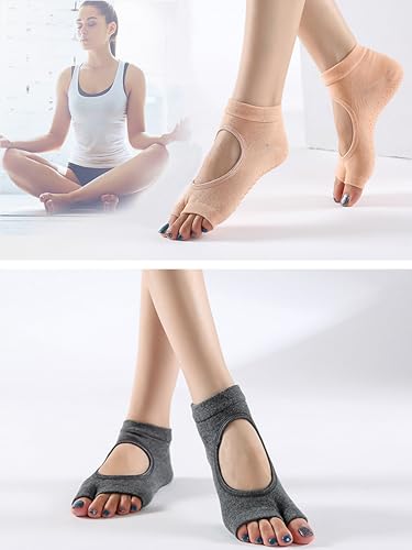 2 Pairs Women Yoga Socks US 5.5-9 Non-Slip Pilates