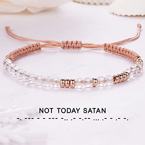 Btysun Morse Code Bracelets for Women Christmas Gift Stocking Stuffers for Teens Pink Braided Bracelets Inspirational Best Friend Birthday Gifts for Her High School Graduation Gifts for Her 2025 Mom Bracelet Jewelry