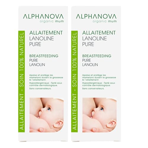ALPHANOVA | Lanolina pura | Calma y protege los pezones | Rehidrata desde el interior | Alivia rápidamente | Hipoalergénico | Fabricado en Francia | Lote de 2 x 40 ml
