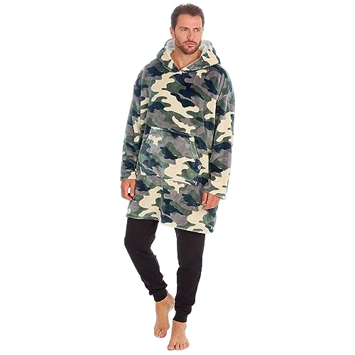 Mens Oversized Lounge Hoodie Plush Fleece Hooded Warm Giant Hoody Blanket with Sherpa Lined Hood Camo One Size