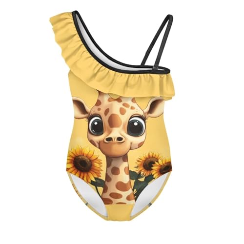 Image of Xpyiqun Swimsuits for Girls 3-14 1-Shoulder Ruffle Bathing Suit One Piece Adjustable Halter Swimming Wear