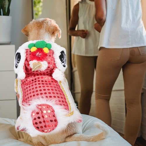 Disfraz para perro lion dance rojo XS GLEAVI miniatura 7
