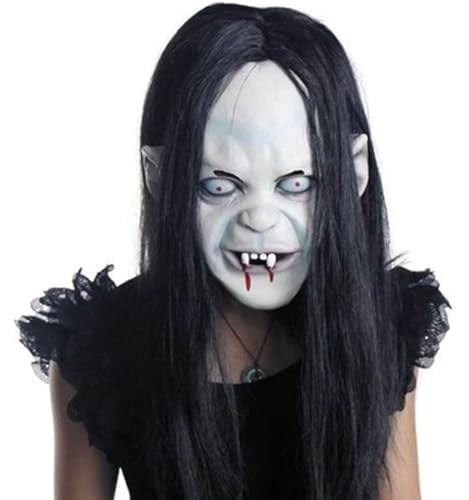 Cndiyald Kamala Harris Mask Halloween Halloween Horror Grimace Mask Ghost Mask Scary Zombie Skin with Hair (Cabello Negro), 25 * 21 cm