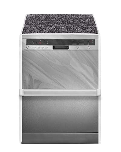 Image of Classic Dishwasher Cover Suitable for Voltas Beko of 12, 13, 14 and 15 Place Setting (63cmsX63cmsX81cms, Black Flower)