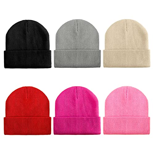 Geebuzz 6 Pack Winter Hats for Women Men Comfortable Breathable Slouchy Beanies Soft Warm Knitted Hats Unisex Skull Beanie Caps (6pack-Multicolor-2)