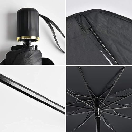 Image of Car Windshield Sunshade, Umbrella Style Front Window Sun Protection, Foldable Heat Insulation Cover for Most Vehicles, Black