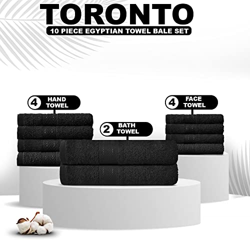 Lions Towels 10 Piece Bale Set - 4 Face 4 Hand 2 Bath Towel - 100% Egyptian Cotton 450 GSM, Premium Quality Highly Water Absorbent Bathroom Accessories, Machine Washable, Black