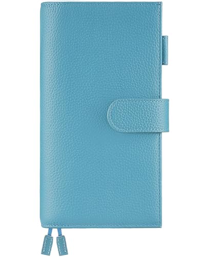 Image of Genuine Leather Planner Cover for Hobonichi Weeks /Weeks Mega with Pen Loop, Card Slots, Back Pocket, and Bookmarks (Dark Blue)