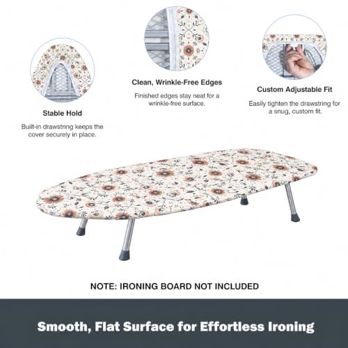 Image of Small Ironing Board Cover and Pad 12.5 inchx30 inch, Silicone Coated Scorch Resistant Pure Cotton, Small Iron Board Cover with Padding, Tabletop Mini Ironing Board Cover and Pad, Drawstring Floral