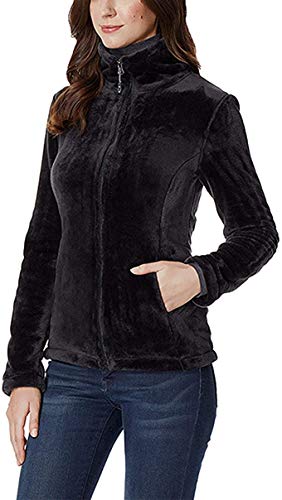 32 DEGREES Womens Plush Luxe Fur Super Soft Full Zip Jacket Outwear (Small, Black)