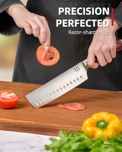2025 Upgraded Nakiri Chef Knife Japanese Professional 7 Inch Sharp Meat Cleaver Kitchen Knives for Chopping Vegetable and Cooking, High Carbon Stainless Steel Asian Chopping Chefs Knife - Image 4