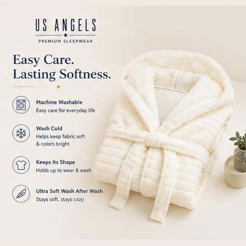 Image of US Angels Plush Robe For Girls- Plush Winter PJ Robe With Pockets, Hoodie & Belt- Ultra-Soft Bathrobe