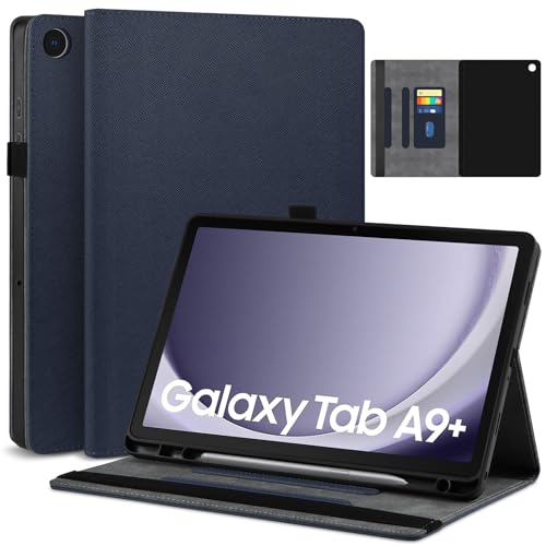DETUOSI Case for Samsung Galaxy Tab A9+/A9 Plus 11 inch 2024/2023 Tablet (SM-X210/X216/X218) PU Leather Slim Folio Cover with S Pen Holder, Soft TPU Back Cover, Auto Sleep/Wake, 2-Angle Viewing Stand