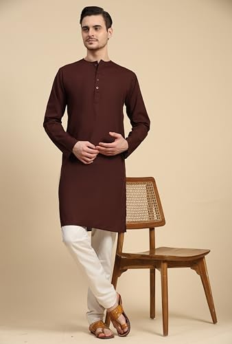 Image of SKAVIJ Men's Pure Cotton Solid Kurta Pajama Set Round Neck Casual Yoga Dress