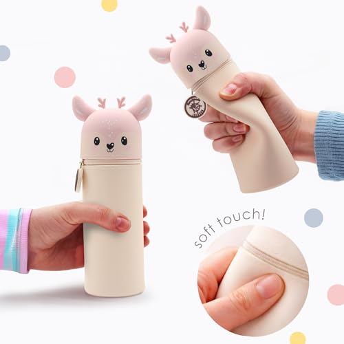 Lulubug Silikon Federmäppchen - REH Daisy | Federtasche aus weichem Silikon für Stifte | Federmappe und Stiftehalter | Mäppchen Tiere, Schlampermäppchen